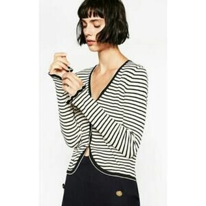 Zara Knit Sweater /Cardigan Long Sleeve Striped Size M V-neck Buttons Down